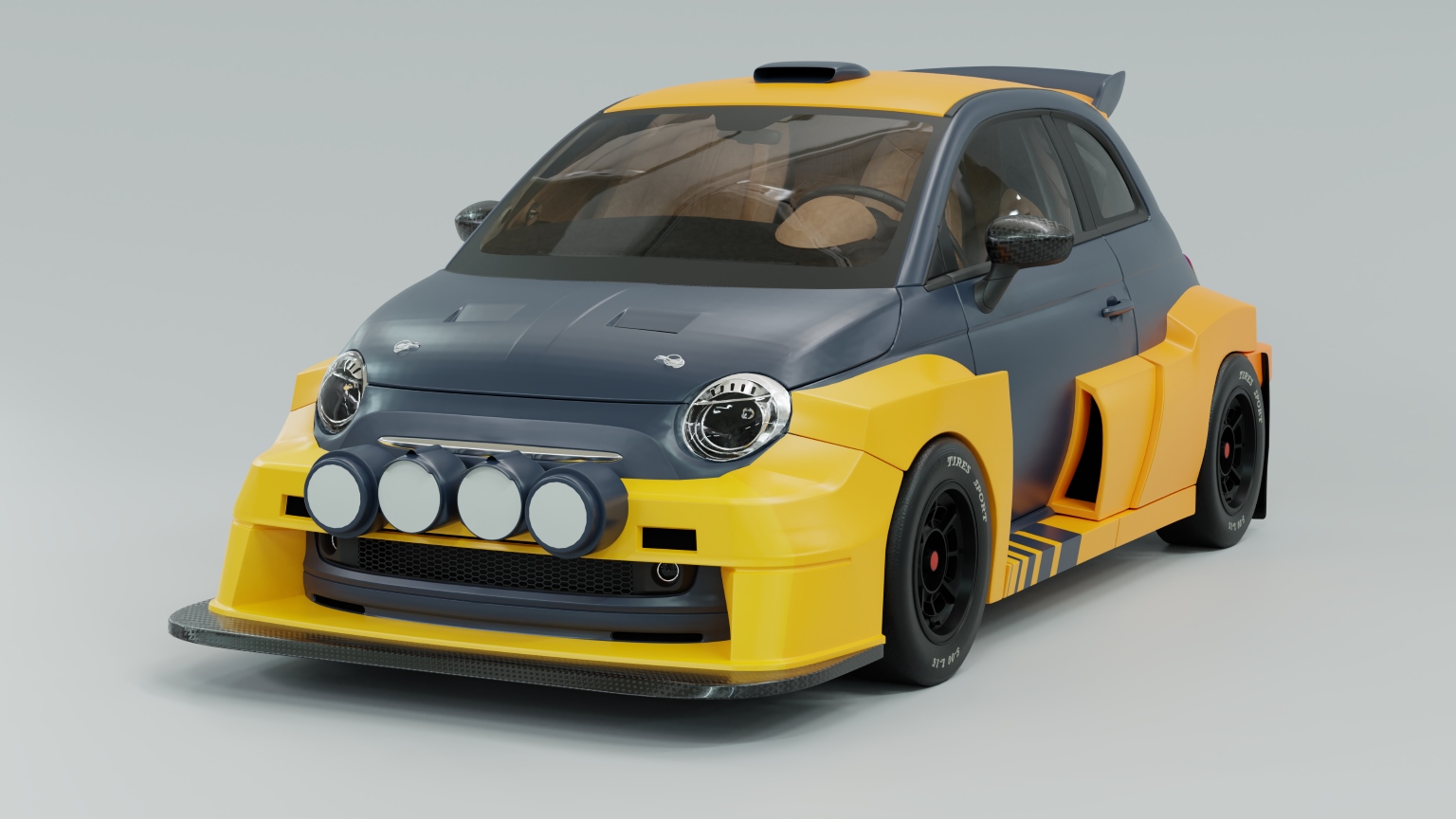 Close-up of a rally car